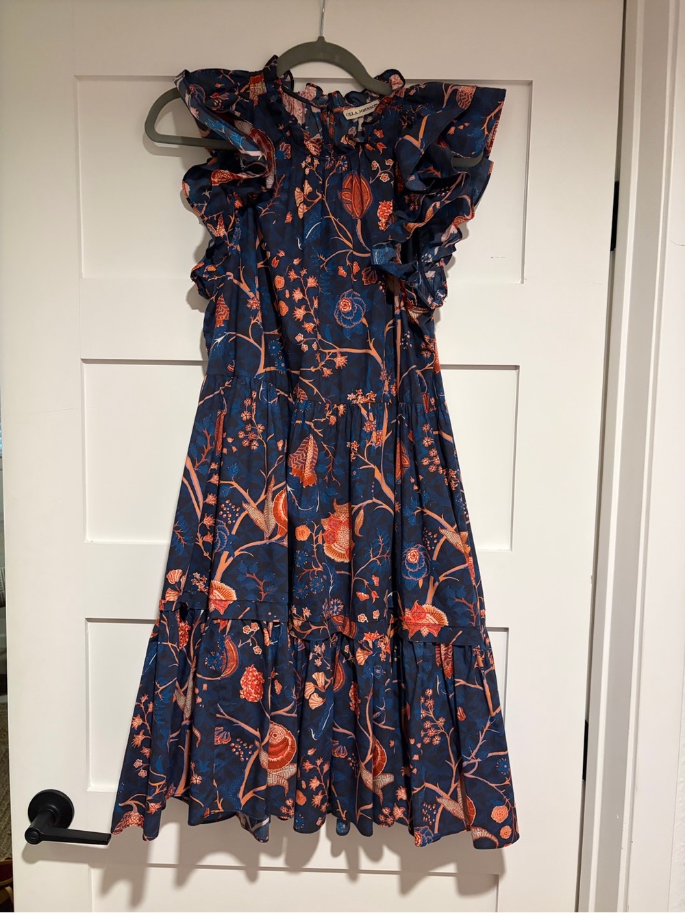 Ulla Johnson Navy Dress with Orange Floral Print